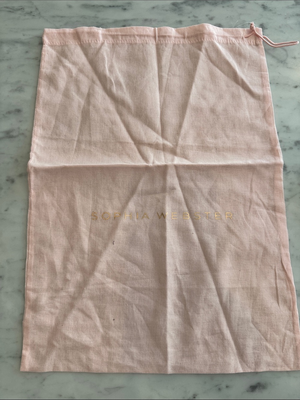 Sophia Webster Blush Pink Drawstring Storage Bag with Gold Logo